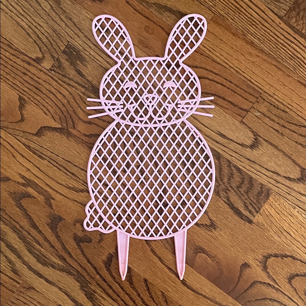Pink Bunny outdoor decor plastic 17 in tall with spikes that go in the ground